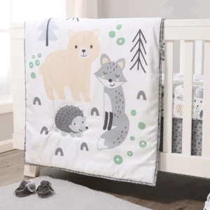 Grey, Tan and Green Woodscape 5 Piece Crib Bedding Set