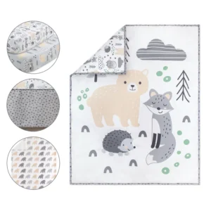 Grey, Tan and Green Woodscape 5 Piece Crib Bedding Set